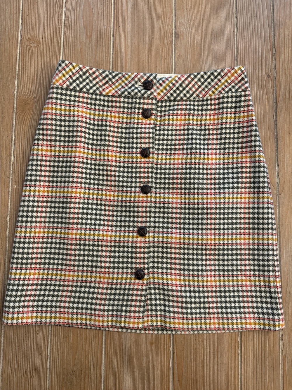 Talbots Black, Cream, pink, green & Yellow Plaid Button-Front Skirt